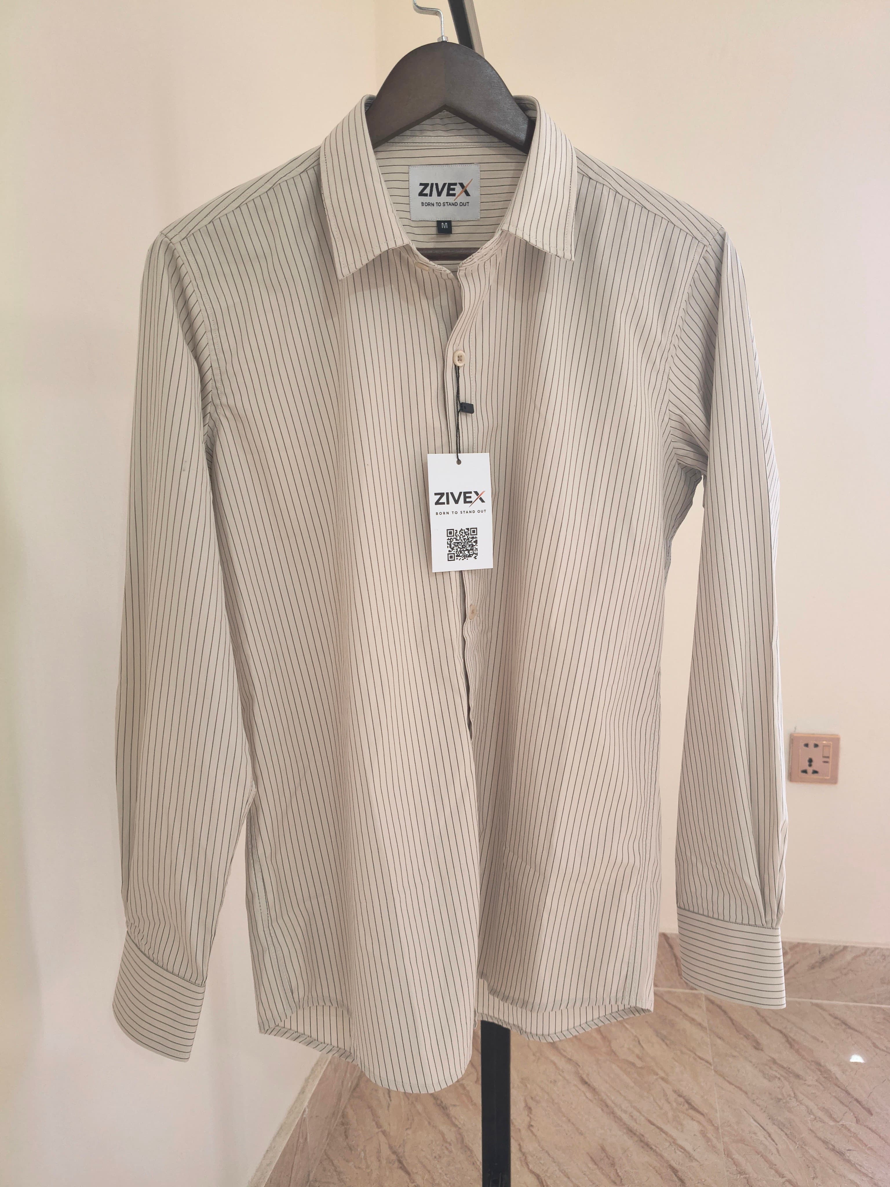 Off-White with Charcoal Black & Coffee Brown Stripes Premium Shirt